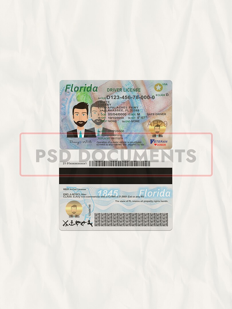 Florida DL PSD Template – SSN Card  Drivers License  ID Card Within Florida Id Card Template