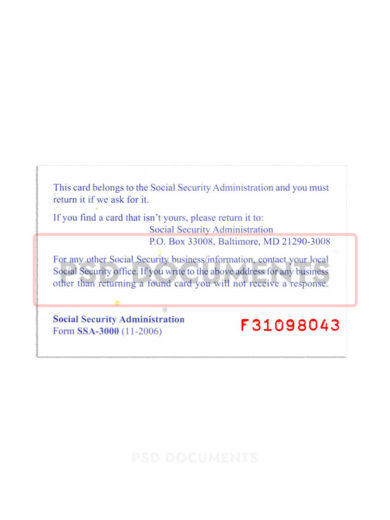Backside Copy of New Social Security Card Template