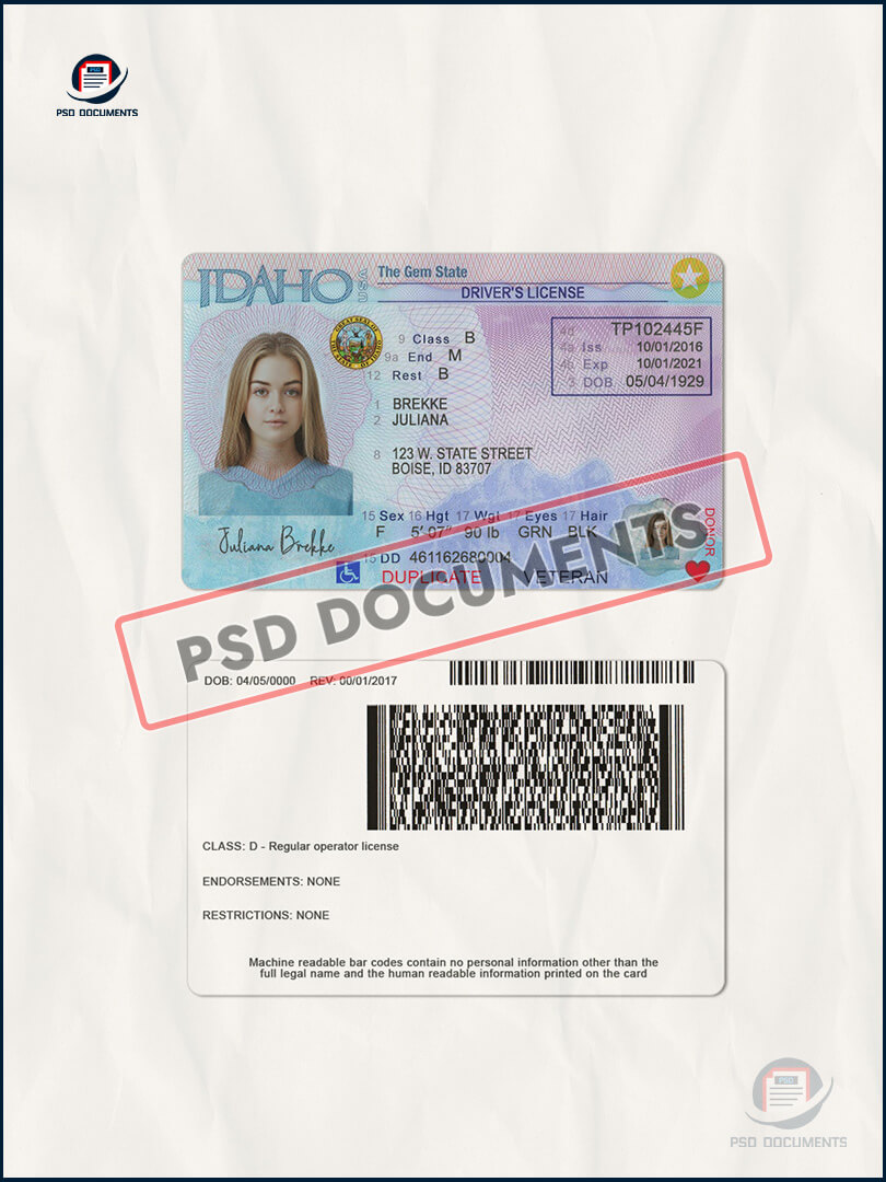 Idaho Driver License PSD Template New Psd Documents