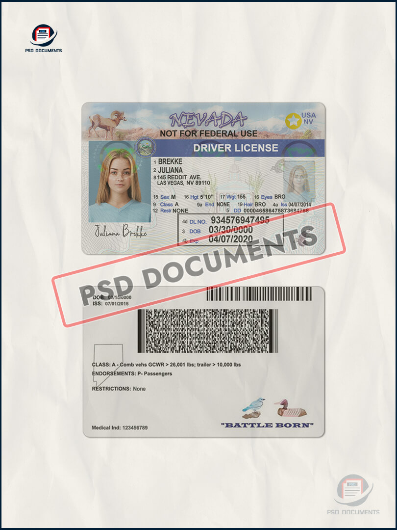 Nevada Driver License PSD Template Psd Documents