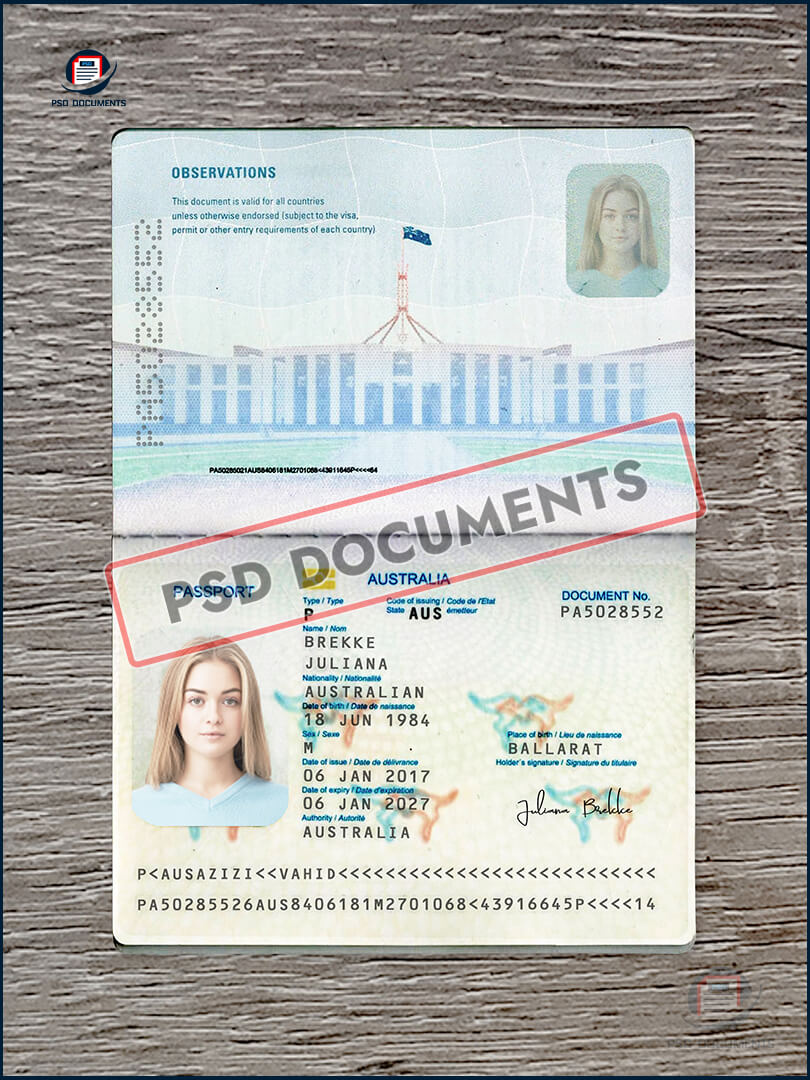Australia Passport template Psd Documents 1