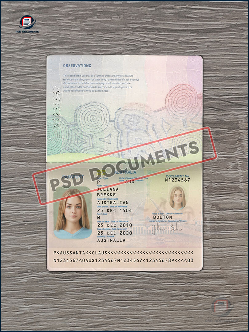 Australia Passport template Psd Documents 2