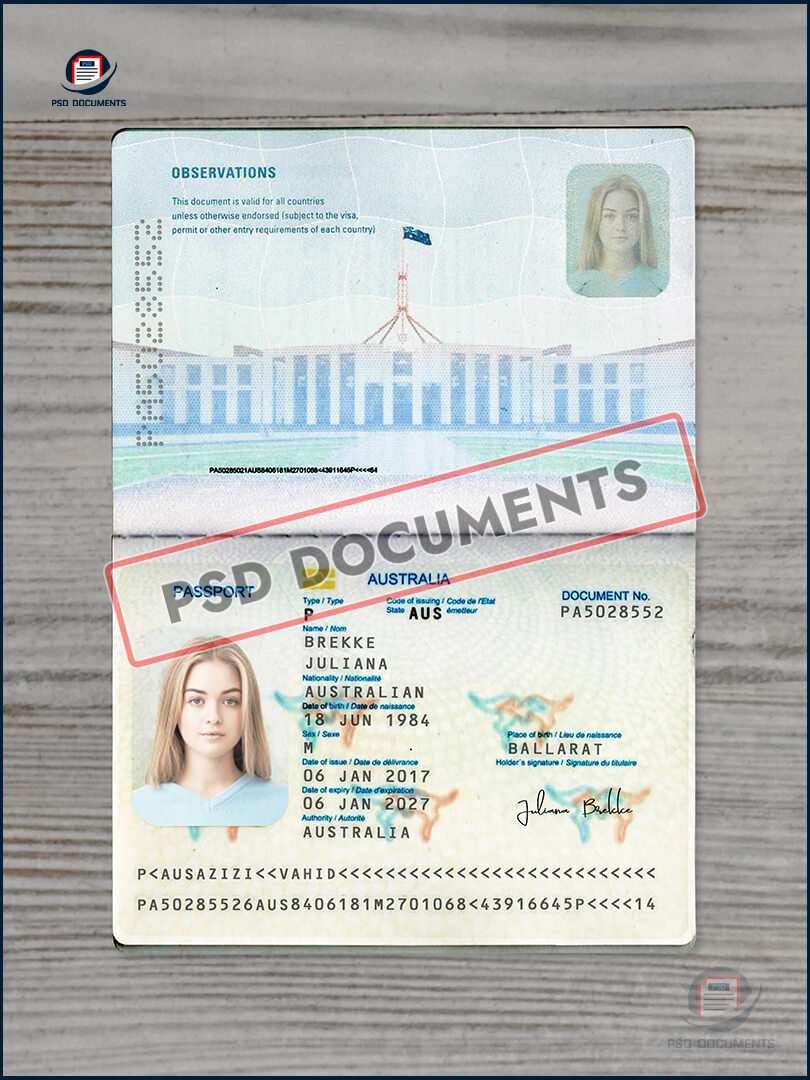 Australia Passport template Psd Documents 3