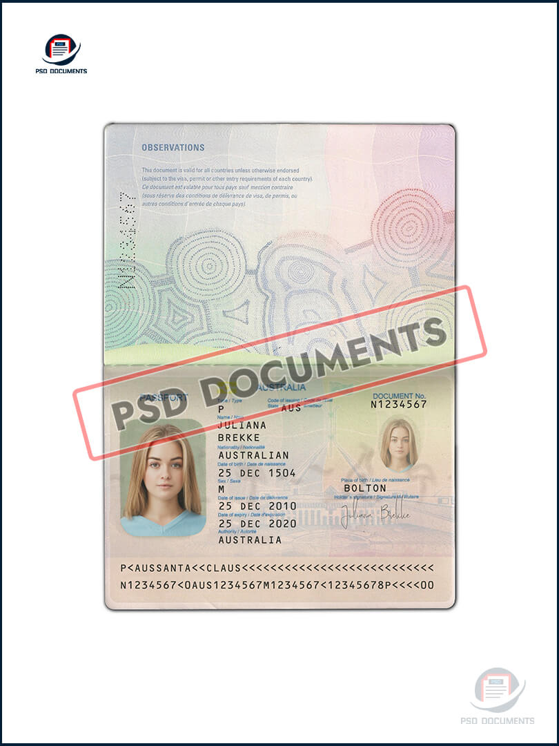 Australia Passport template Psd Documents