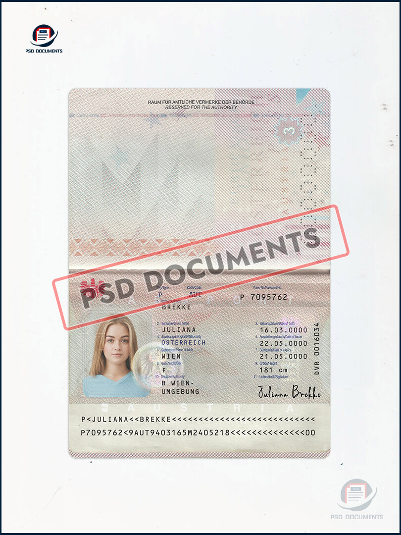 Austria Passport Psd Documents 2