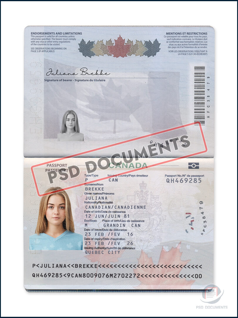 PsdDocuments Canada Passport Template 2