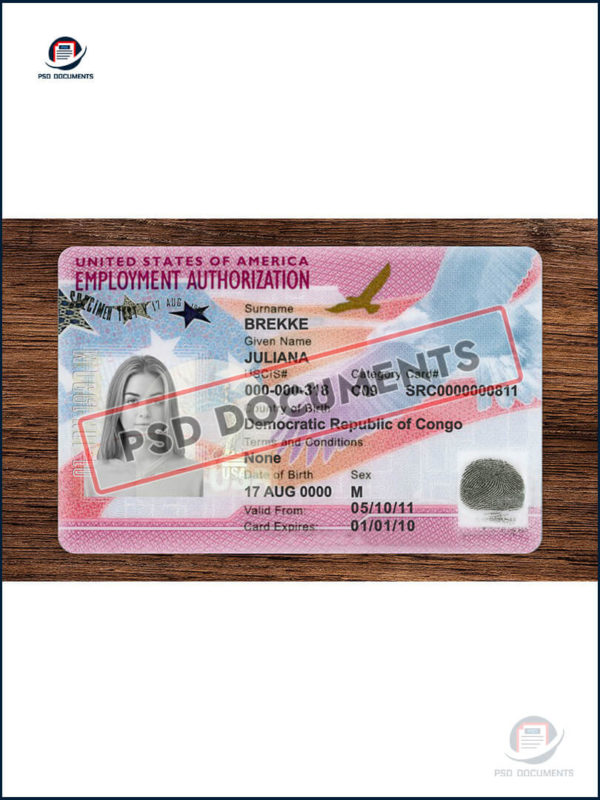 Usa employment authorization card template psd documents