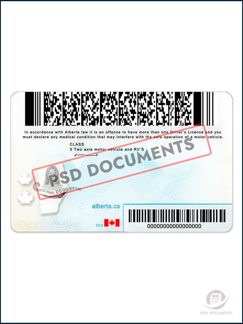 PsdDocuments Alberta Drivers License PSD Template2