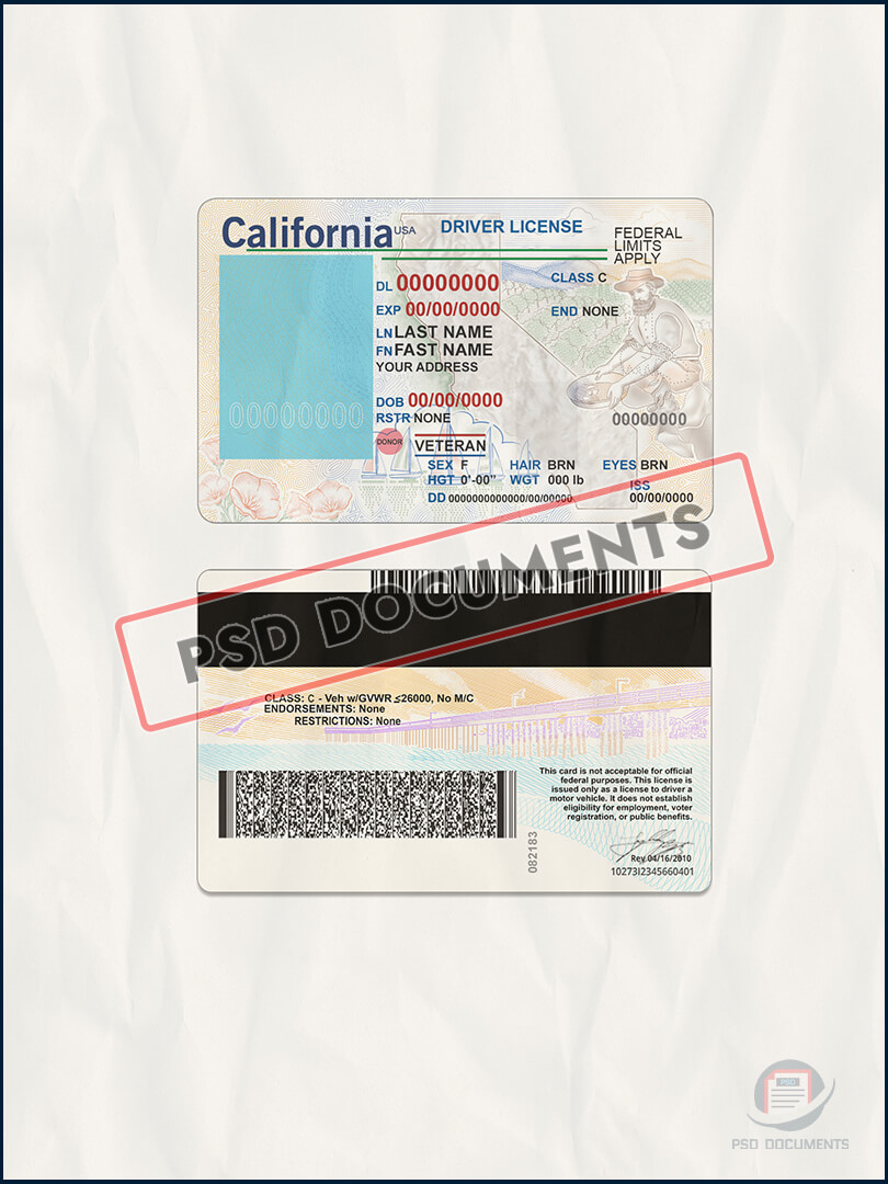 California Driving License Template